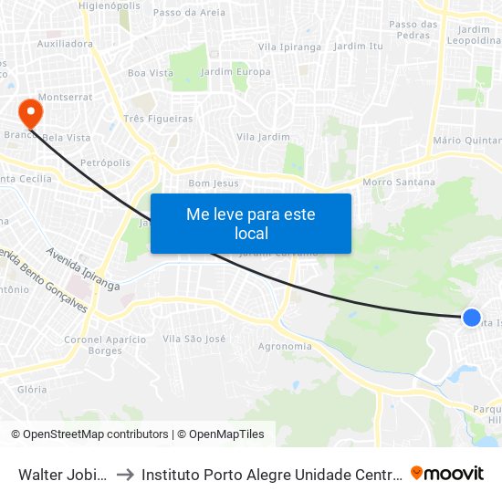 Walter Jobim to Instituto Porto Alegre Unidade Central map