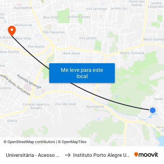 Universitária - Acesso Campus Ufrgs to Instituto Porto Alegre Unidade Central map