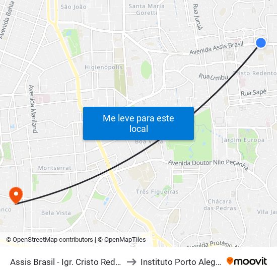 Assis Brasil - Igr. Cristo Redentor (Fora Do Corredor) to Instituto Porto Alegre Unidade Central map