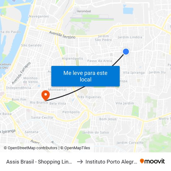 Assis Brasil - Shopping Lindoia (Fora Do Corredor) to Instituto Porto Alegre Unidade Central map