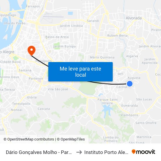 Dário Gonçalves Molho - Parada 20 (Ubs Augusta Marina) to Instituto Porto Alegre Unidade Central map
