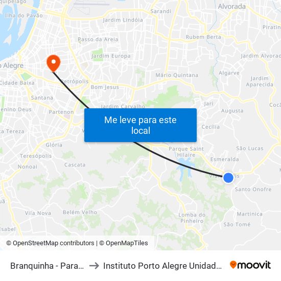Branquinha - Parada 42 to Instituto Porto Alegre Unidade Central map
