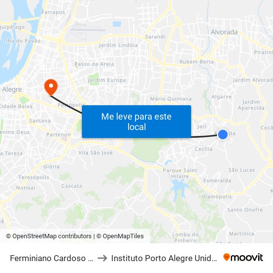 Ferminiano Cardoso De Fraga to Instituto Porto Alegre Unidade Central map