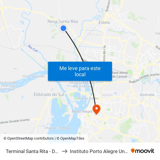 Terminal Santa Rita - Desembarque to Instituto Porto Alegre Unidade Central map