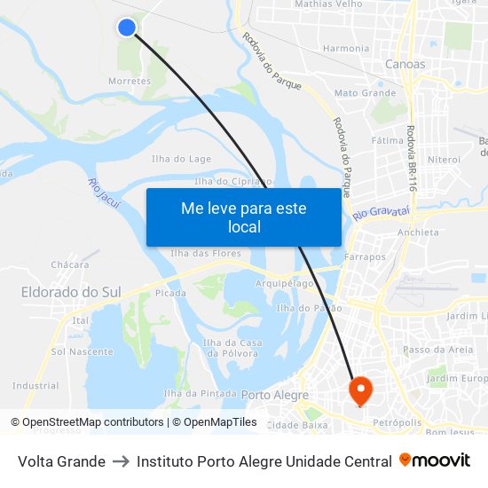 Volta Grande to Instituto Porto Alegre Unidade Central map