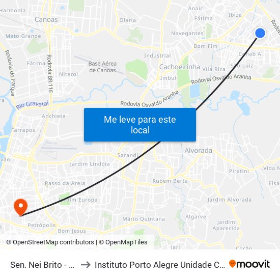 Sen. Nei Brito - Sesi to Instituto Porto Alegre Unidade Central map