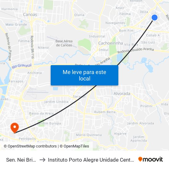 Sen. Nei Brito to Instituto Porto Alegre Unidade Central map