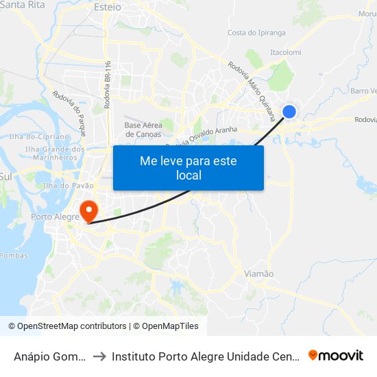 Anápio Gomes to Instituto Porto Alegre Unidade Central map