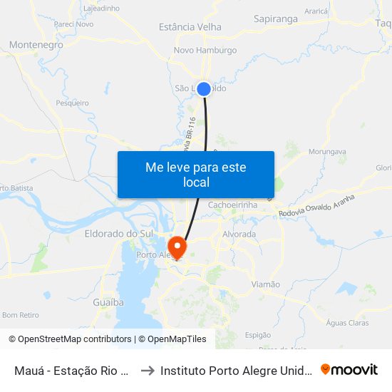 Mauá - Estação Rio Dos Sinos to Instituto Porto Alegre Unidade Central map