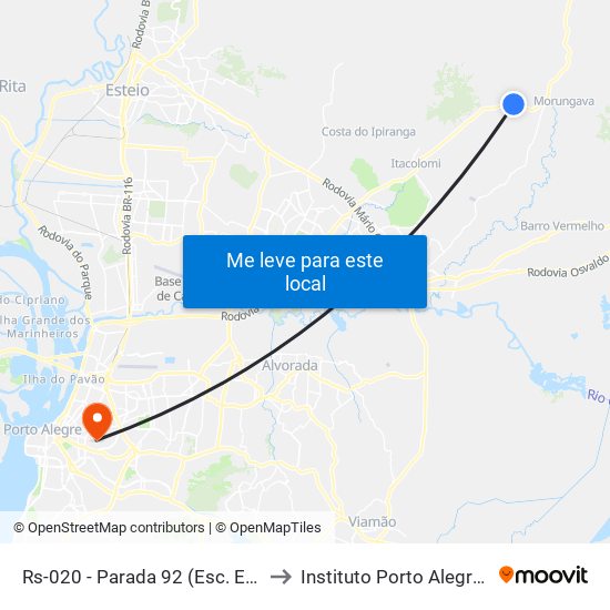 Rs-020 - Parada 92 (Esc. Emília Viega Da Rocha) to Instituto Porto Alegre Unidade Central map