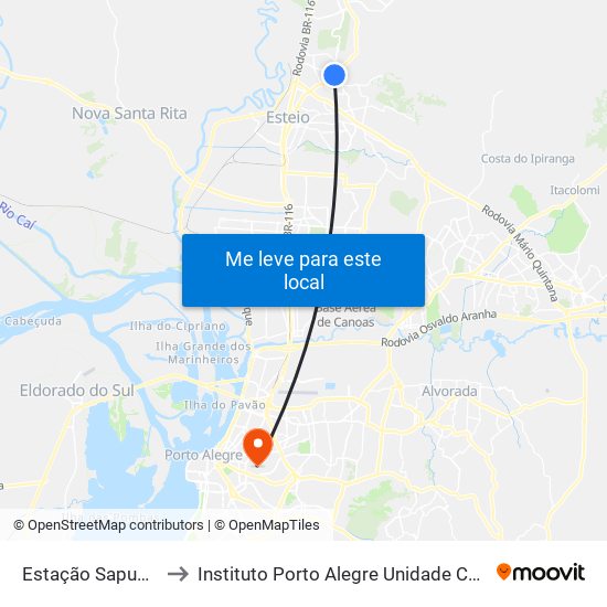 Estação Sapucaia to Instituto Porto Alegre Unidade Central map