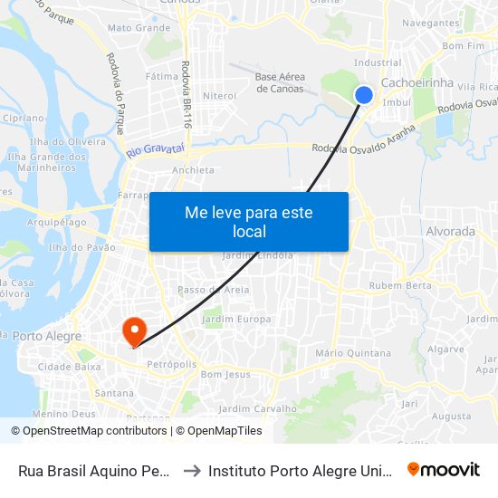 Rua Brasil Aquino Pedroso, 760 to Instituto Porto Alegre Unidade Central map