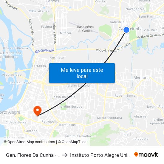 Gen. Flores Da Cunha - Parada 52 to Instituto Porto Alegre Unidade Central map