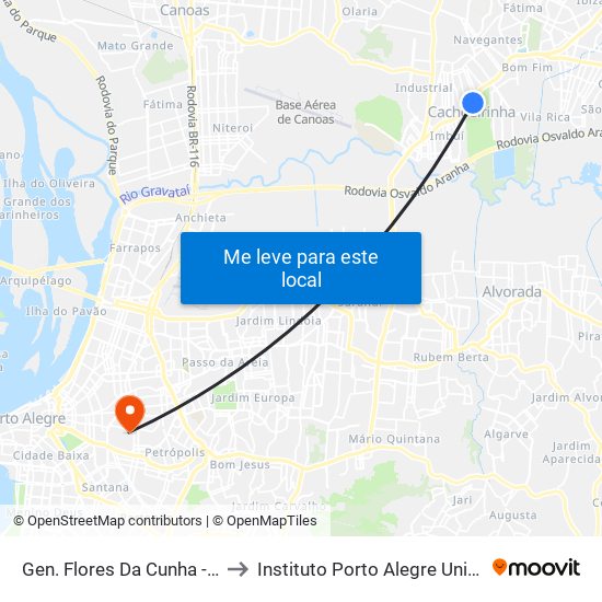 Gen. Flores Da Cunha - Parada 55 to Instituto Porto Alegre Unidade Central map