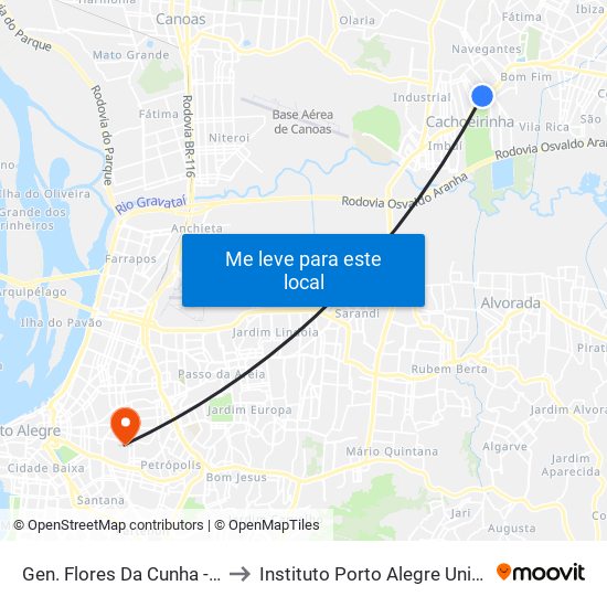 Gen. Flores Da Cunha - Parada 56 to Instituto Porto Alegre Unidade Central map