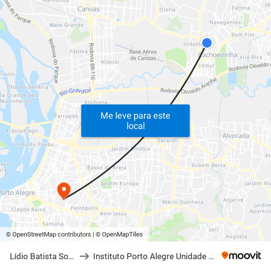 Lídio Batista Soares to Instituto Porto Alegre Unidade Central map