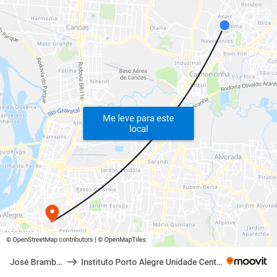 José Brambila to Instituto Porto Alegre Unidade Central map