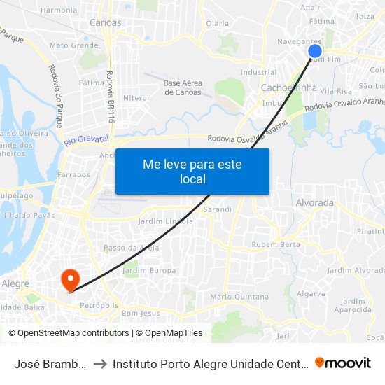 José Brambila to Instituto Porto Alegre Unidade Central map