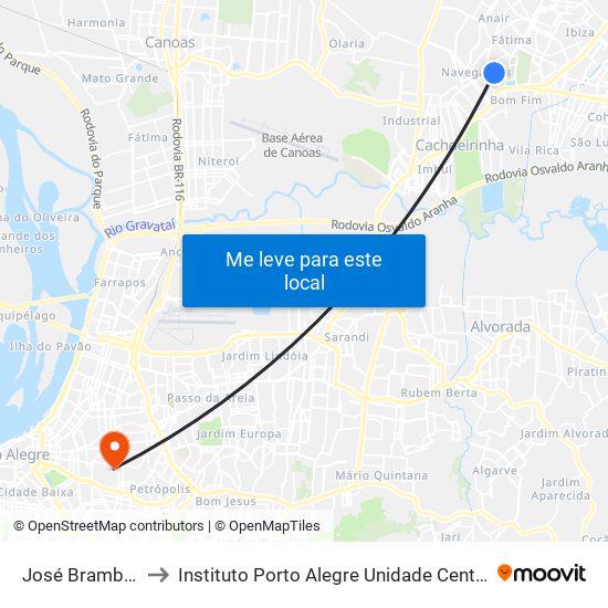 José Brambila to Instituto Porto Alegre Unidade Central map