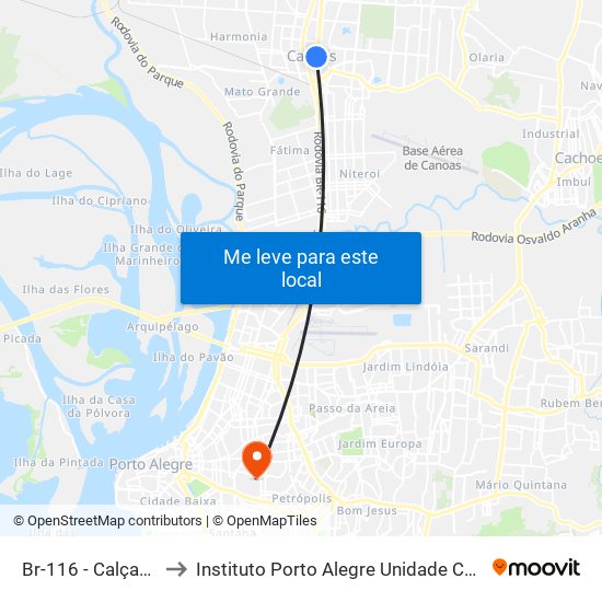 Br-116 - Calçadão to Instituto Porto Alegre Unidade Central map