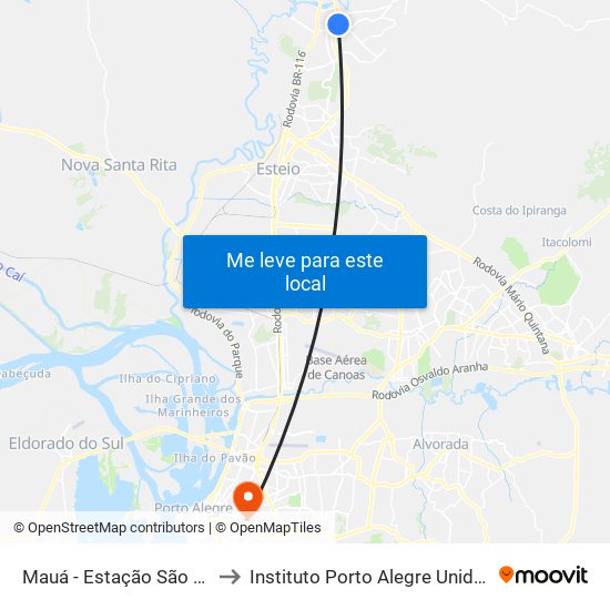 Mauá - Estação São Leopoldo to Instituto Porto Alegre Unidade Central map