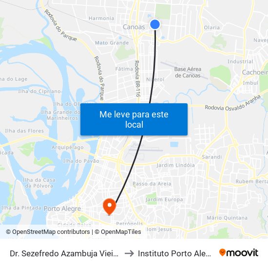 Dr. Sezefredo Azambuja Vieira - Park Shopping Canoas to Instituto Porto Alegre Unidade Central map