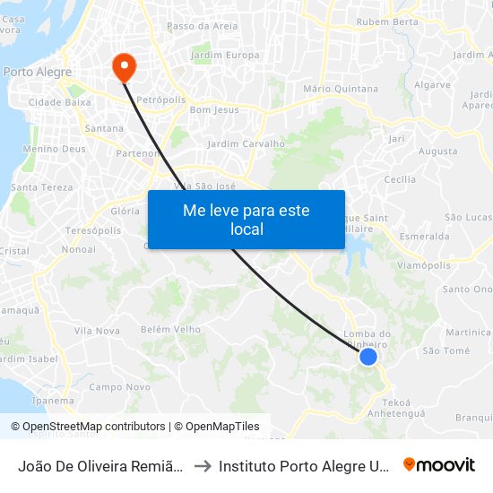 João De Oliveira Remião - Parada 17 to Instituto Porto Alegre Unidade Central map