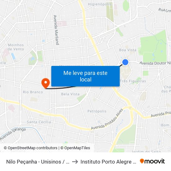 Nilo Peçanha - Unisinos / Colégio Anchieta to Instituto Porto Alegre Unidade Central map
