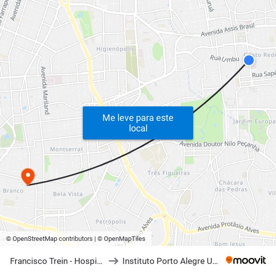 Francisco Trein - Hospital Conceição to Instituto Porto Alegre Unidade Central map