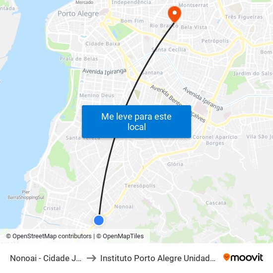 Nonoai - Cidade Jardim to Instituto Porto Alegre Unidade Central map
