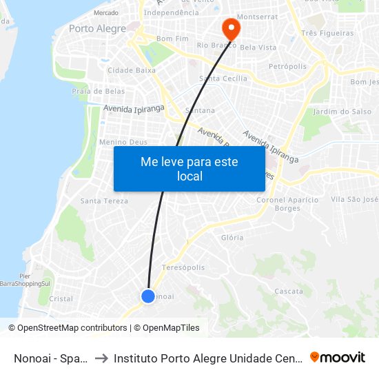 Nonoai - Spaan to Instituto Porto Alegre Unidade Central map