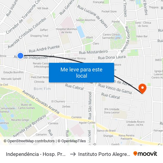 Independência - Hosp. Presidente Vargas Bc to Instituto Porto Alegre Unidade Central map