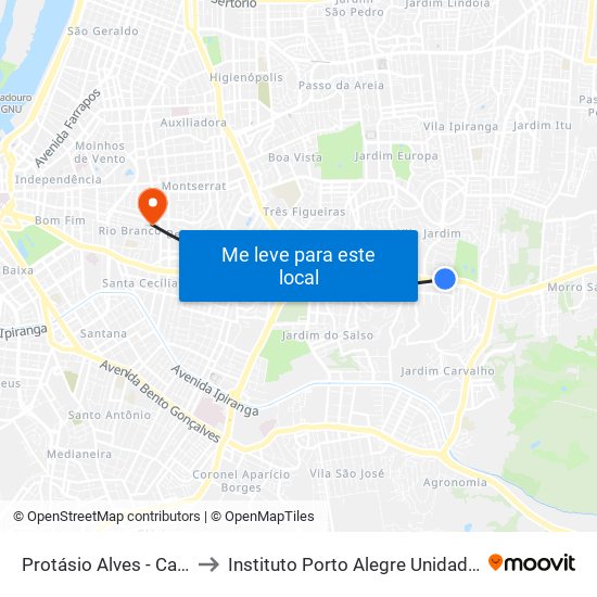 Protásio Alves - Carumbé to Instituto Porto Alegre Unidade Central map