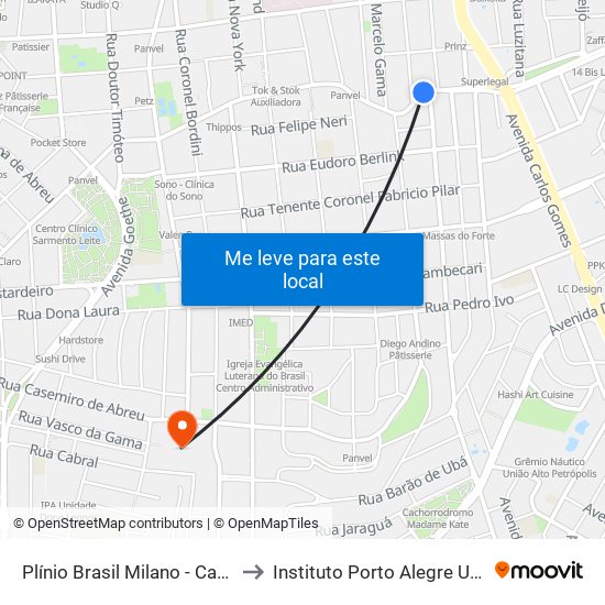 Plínio Brasil Milano - Carlos Trein Filho to Instituto Porto Alegre Unidade Central map