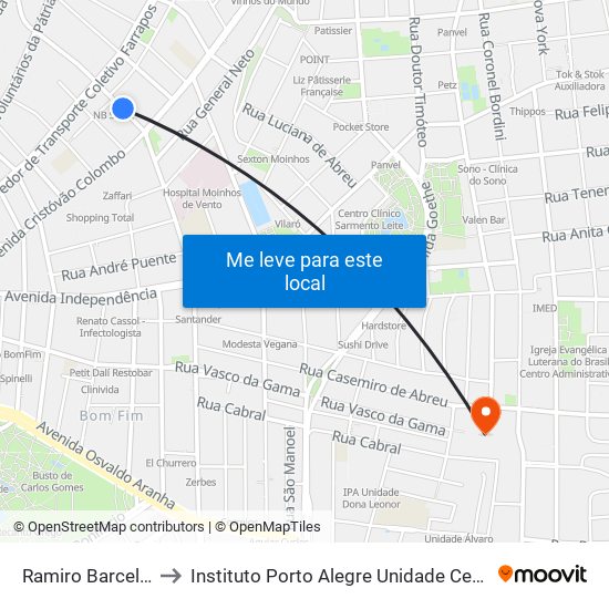 Ramiro Barcelos to Instituto Porto Alegre Unidade Central map