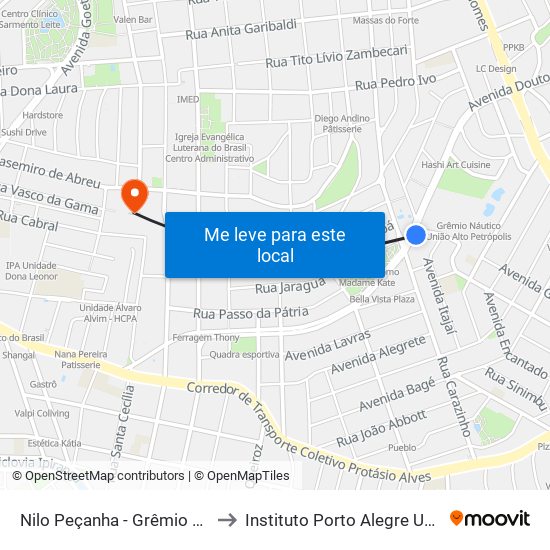 Nilo Peçanha - Grêmio Náutico União to Instituto Porto Alegre Unidade Central map