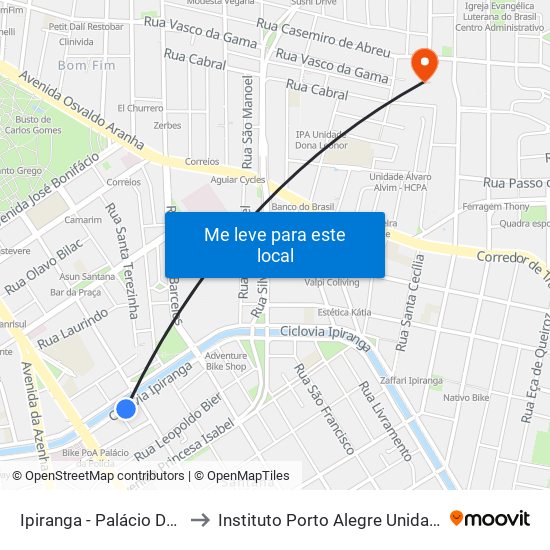 Ipiranga - Palácio Da Polícia to Instituto Porto Alegre Unidade Central map