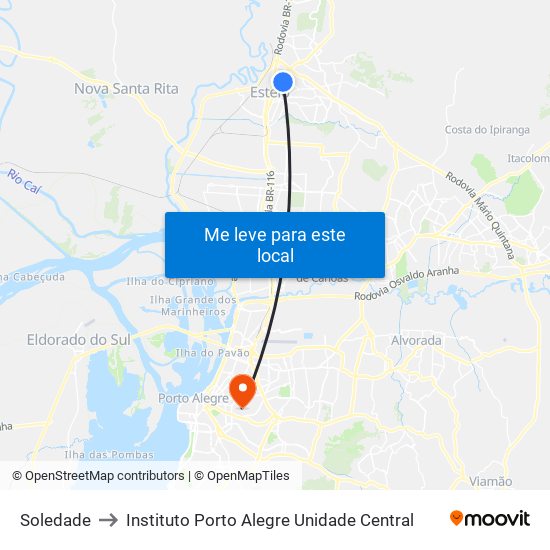 Soledade to Instituto Porto Alegre Unidade Central map