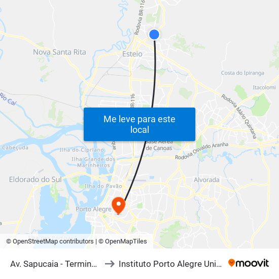 Av. Sapucaia - Terminal Calçadão to Instituto Porto Alegre Unidade Central map