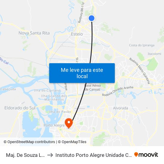 Maj. De Souza Lima to Instituto Porto Alegre Unidade Central map