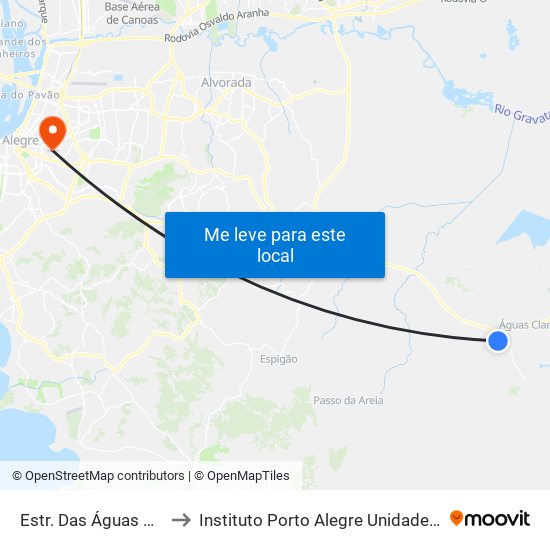 Estr. Das Águas Claras to Instituto Porto Alegre Unidade Central map