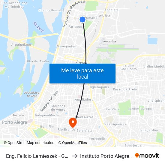 Eng. Felício Lemieszek - Garagem Navegantes to Instituto Porto Alegre Unidade Central map