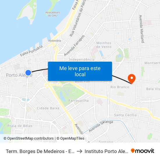 Term. Borges De Medeiros - Entre Riachuelo E Salgado Filho to Instituto Porto Alegre Unidade Central map