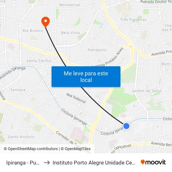 Ipiranga - Pucrs to Instituto Porto Alegre Unidade Central map