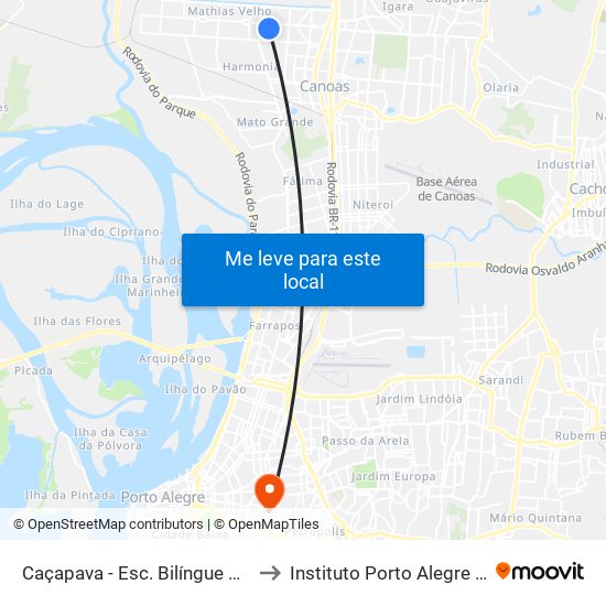 Caçapava - Esc. Bilíngue Para Surdos Vitória to Instituto Porto Alegre Unidade Central map