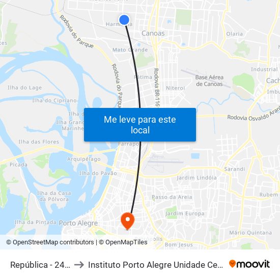 República - 2462 to Instituto Porto Alegre Unidade Central map
