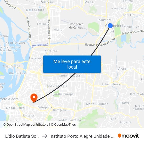 Lídio Batista Soares to Instituto Porto Alegre Unidade Central map