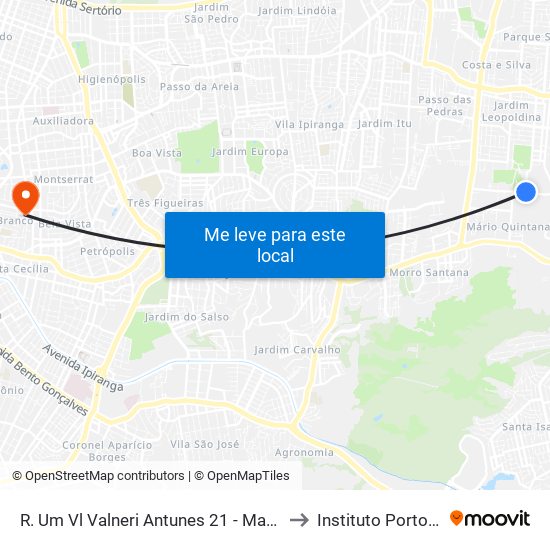 R. Um Vl Valneri Antunes 21 - Mario Quintana Porto Alegre - Rs 91270-770 Brasil to Instituto Porto Alegre Unidade Central map
