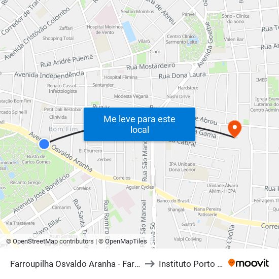 Farroupilha Osvaldo Aranha - Farroupilha Porto Alegre - Rs 90035-190 Brasil to Instituto Porto Alegre Unidade Central map