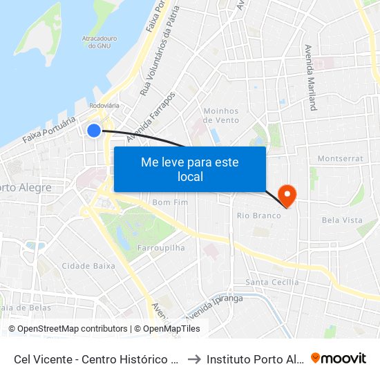 Cel Vicente - Centro Histórico Porto Alegre - Rs 90030-040 Brasil to Instituto Porto Alegre Unidade Central map